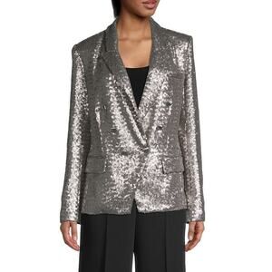 L'Agence Kenzie Silver Sequined‎ Blazer Jacket Double Breasted Women's 0